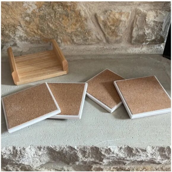 Set of 4 Football coasters and holder cork-back NEW, UNUSED - Picture 3 of 4